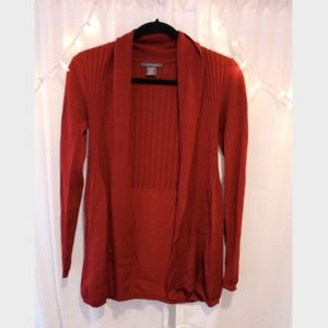 Red knit cardigan